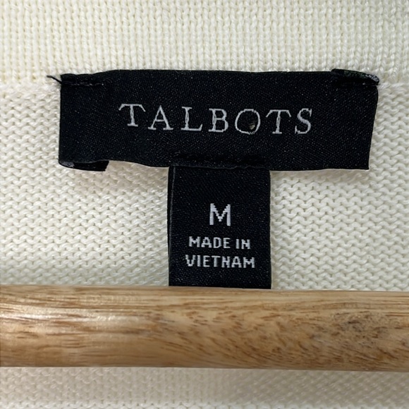 Talbots Womens Sweater Cardigan Size M Cream & Blue Stripes Academia Preppy Boxy - Picture 4 of 14